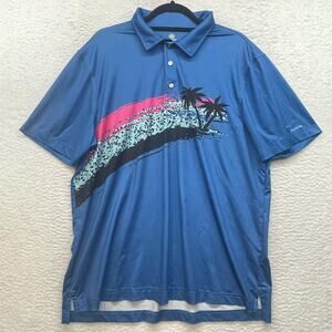 Chubbies Polo Shirt Mens Large Blue Palm Tree Beach Performance Golf Stretch 90s